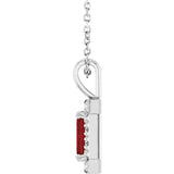 14K Gold Emerald Natural Mozambique Garnet Halo-Style Necklace or Pendant - White Gold - view 6