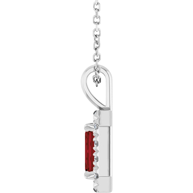 14K Gold Emerald Natural Mozambique Garnet Halo-Style Necklace or Pendant - White Gold - view 6