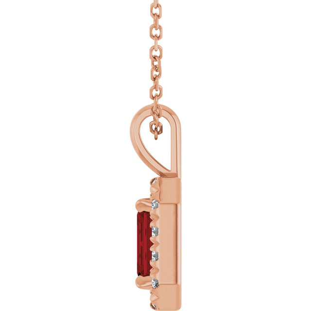 14K Gold Emerald Natural Mozambique Garnet Halo-Style Necklace or Pendant - Rose Gold - view 6
