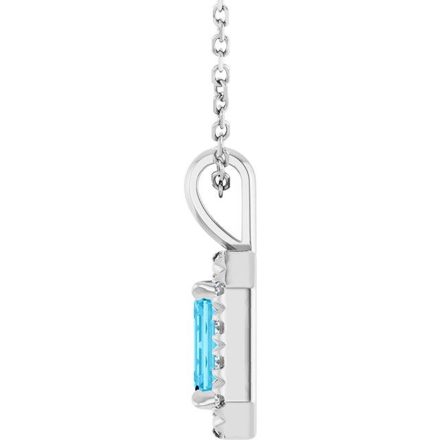 Platinum Emerald Natural Aquamarine Halo-Style Necklace or Pendant - view 6