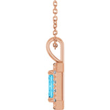 14K Gold Emerald Natural Aquamarine Halo-Style Necklace or Pendant - Rose Gold - view 6