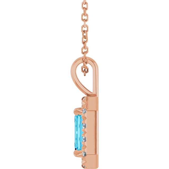 14K Gold Emerald Natural Aquamarine Halo-Style Necklace or Pendant - Rose Gold - view 6
