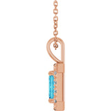 14K Gold Emerald Natural Blue Zircon Halo-Style Necklace or Pendant - Rose Gold - view 6