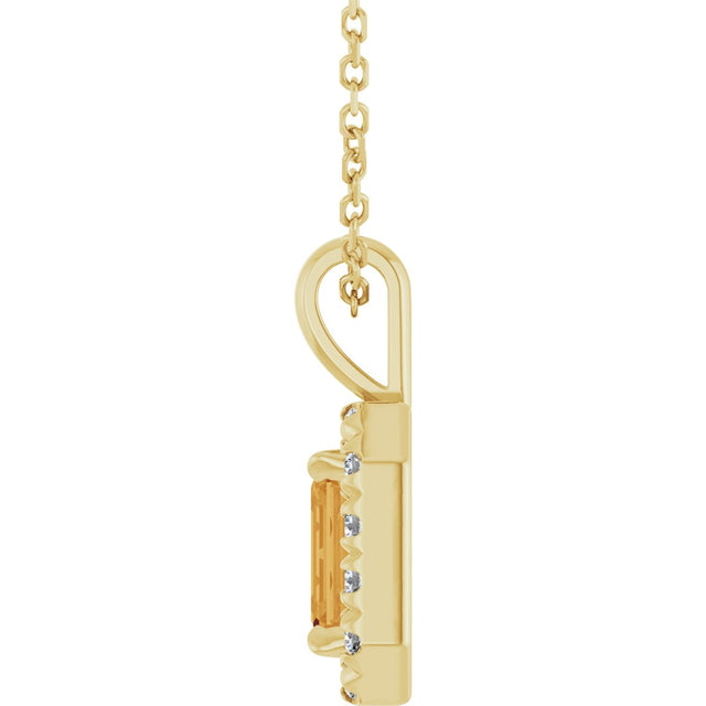 14K Gold Emerald Natural Citrine Halo-Style Necklace or Pendant - Yellow Gold - view 6
