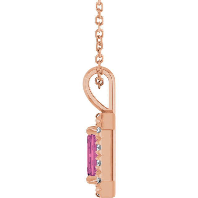 14K Gold Emerald Natural Pink Tourmaline Halo-Style Necklace or Pendant - Rose Gold - view 6