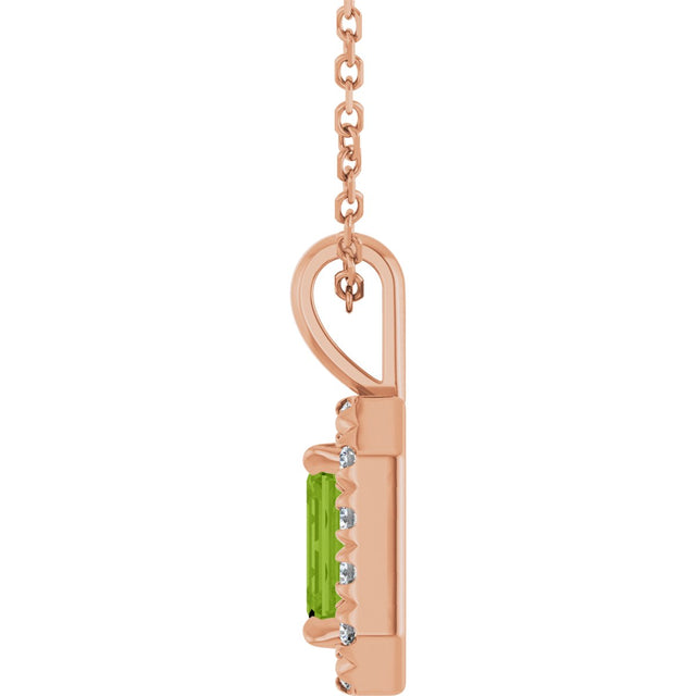 14K Gold Emerald Natural Peridot Halo-Style Necklace or Pendant - Rose Gold - view 6