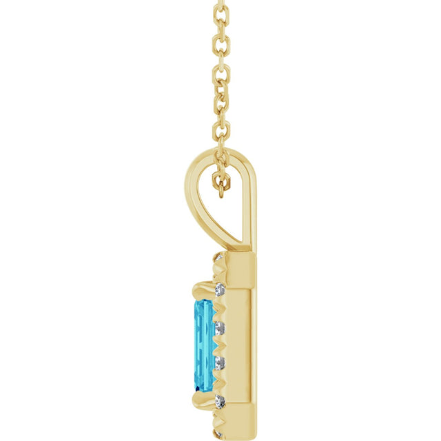 14K Gold Emerald Natural Blue Zircon Halo-Style Necklace or Pendant - Yellow Gold - view 6