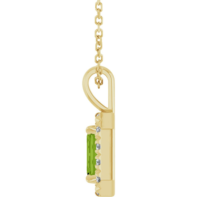 14K Gold Emerald Natural Peridot Halo-Style Necklace or Pendant - Yellow Gold - view 6