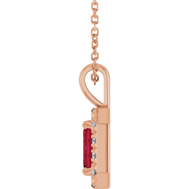 14K Gold Emerald Natural Ruby Halo-Style Necklace or Pendant - Rose Gold - view 6