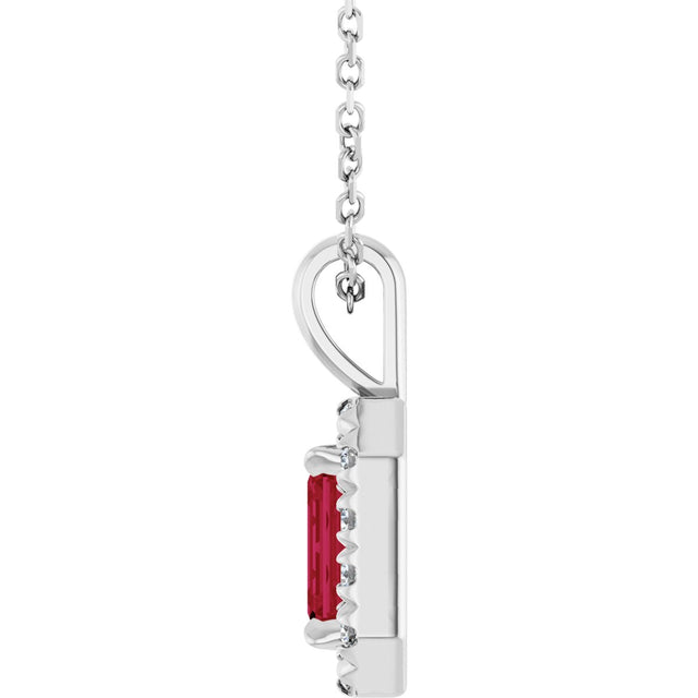 Platinum Emerald Natural Ruby Halo-Style Necklace or Pendant - view 6