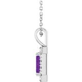14K Gold Emerald Natural Amethyst Halo-Style Necklace or Pendant - White Gold - view 6
