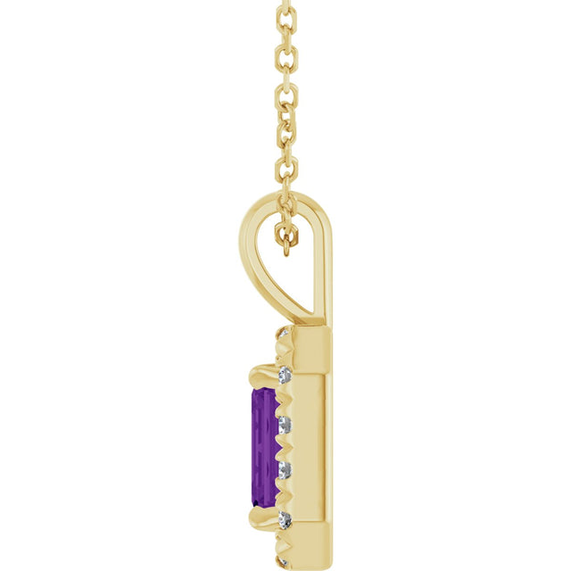 14K Gold Emerald Natural Amethyst Halo-Style Necklace or Pendant - Yellow Gold - view 6