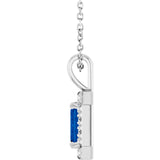 Platinum Emerald Lab-Grown Blue Sapphire Halo-Style Necklace or Pendant - view 6