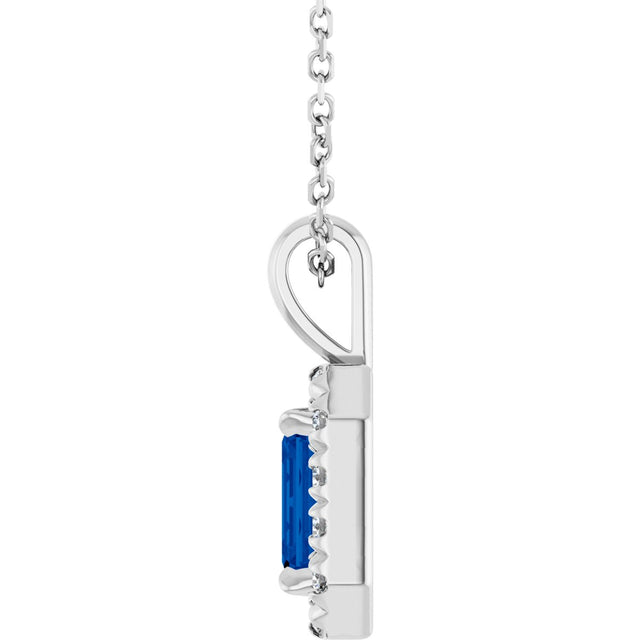 Platinum Emerald Lab-Grown Blue Sapphire Halo-Style Necklace or Pendant - view 6