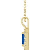 14K Gold Emerald Lab-Grown Blue Sapphire Halo-Style Necklace or Pendant - Yellow Gold - view 6