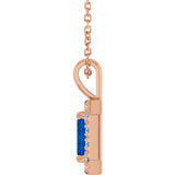 14K Gold Emerald Natural Blue Sapphire Halo-Style Necklace or Pendant - Rose Gold - view 6