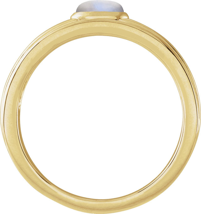 14K Gold Oval Natural Rainbow Moonstone Cabochon Ring – 5x3mm - Yellow Gold - view 2