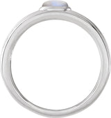 14K Gold Oval Natural Rainbow Moonstone Cabochon Ring – 5x3mm - White Gold - view 2