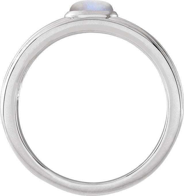 14K Gold Oval Natural Rainbow Moonstone Cabochon Ring – 5x3mm - White Gold - view 2