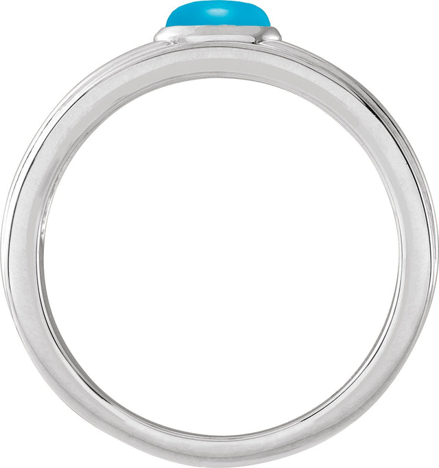 14K Gold Oval Natural Turquoise Cabochon Ring – 5x3mm - White Gold - view 2