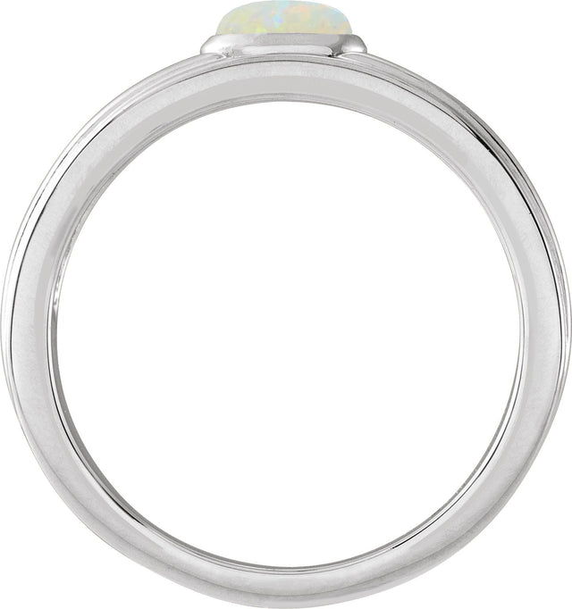 Platinum Oval Natural White Opal Cabochon Ring – 5x3mm - view 2