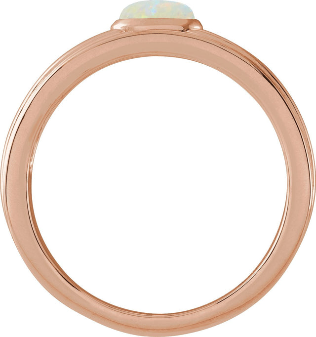 14K Gold Oval Natural White Opal Cabochon Ring – 5x3mm - Rose Gold - view 2