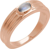 14K Gold Oval Natural Rainbow Moonstone Cabochon Ring – 5x3mm - Rose Gold