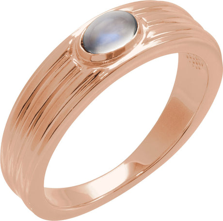 14K Gold Oval Natural Rainbow Moonstone Cabochon Ring – 5x3mm - Rose Gold