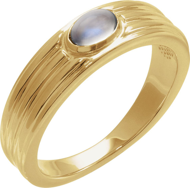 14K Gold Oval Natural Rainbow Moonstone Cabochon Ring – 5x3mm - Yellow Gold