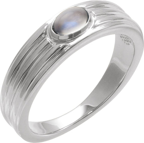 14K Gold Oval Natural Rainbow Moonstone Cabochon Ring – 5x3mm - White Gold