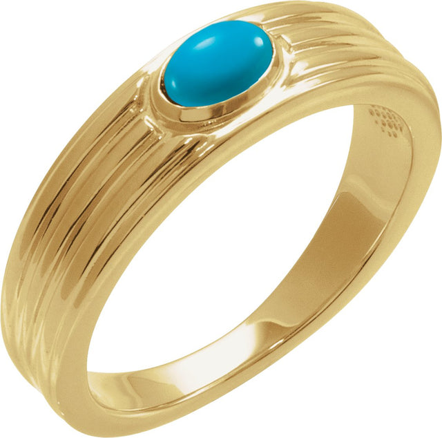 14K Gold Oval Natural Turquoise Cabochon Ring – 5x3mm - Yellow Gold