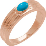 14K Gold Oval Natural Turquoise Cabochon Ring – 5x3mm - Rose Gold