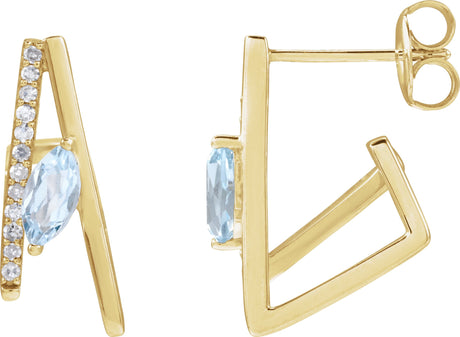 14K Gold Marquise Natural Sky Blue Topaz & Natural Diamond Accented Earrings