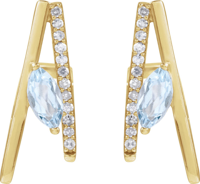 14K Gold Marquise Natural Sky Blue Topaz & Natural Diamond Accented Earrings - view 3