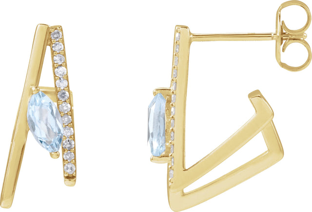 14K Gold Marquise Natural Sky Blue Topaz & Natural Diamond Accented Earrings - view 2
