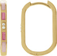 14K Gold Straight Baguette Natural Pink Tourmaline & Natural Diamond Accented Elongated Hoop Earrings - Yellow Gold