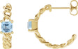 14K Gold Square Natural Sky Blue Topaz Solitaire Hoop Earrings