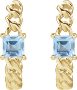 14K Gold Square Natural Sky Blue Topaz Solitaire Hoop Earrings - view 2