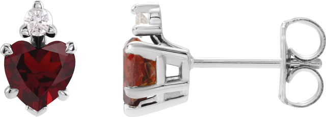 14K Gold Natural Mozambique Garnet & Natural Diamond Accented Heart Earrings – 6x6mm - White Gold