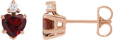 14K Gold Natural Mozambique Garnet & Natural Diamond Accented Heart Earrings – 6x6mm - Rose Gold