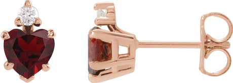 14K Gold Natural Mozambique Garnet & Natural Diamond Accented Heart Earrings – 6x6mm - Rose Gold