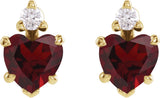 Platinum Natural Mozambique Garnet & Natural Diamond Accented Heart Earrings – 6x6mm - view 4