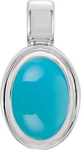 14K Gold Natural Turquoise Oval Bezel-Set Cabochon Pendant - White Gold