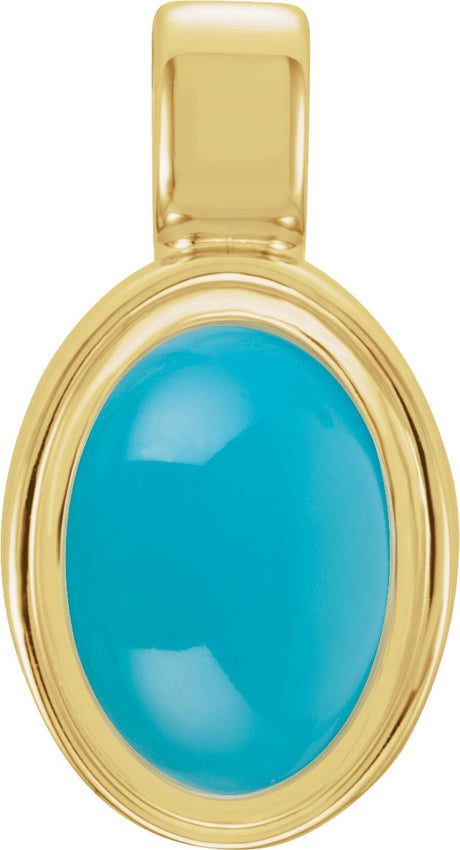 14K Gold Natural Turquoise Oval Bezel-Set Cabochon Pendant - Yellow Gold