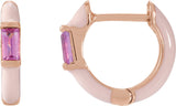 14K Gold Straight Baguette Natural Pink Tourmaline Hoop Earrings - Rose Gold
