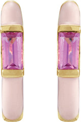 14K Gold Straight Baguette Natural Pink Tourmaline Hoop Earrings - Yellow Gold - view 2
