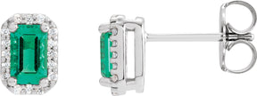 Platinum Emerald Lab-Grown Emerald & Natural Diamond Halo-Style Earrings