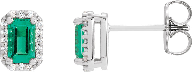 Platinum Emerald Lab-Grown Emerald & Natural Diamond Halo-Style Earrings