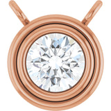 14K Gold Lab-Grown Diamond Round Bezel-Set Necklace - Rose Gold