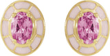 14K Gold Oval Natural Pink Tourmaline Solitaire Stud Earrings - view 2
